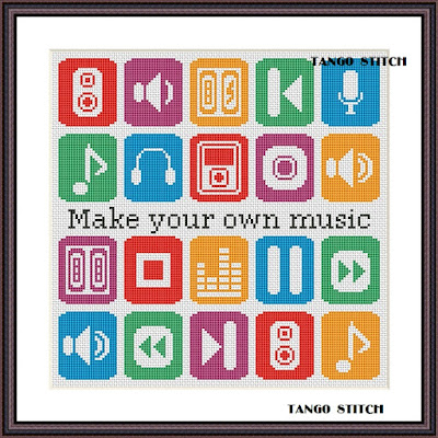 Make your own music cross stitch hand embroidery pattern - Tango Stitch