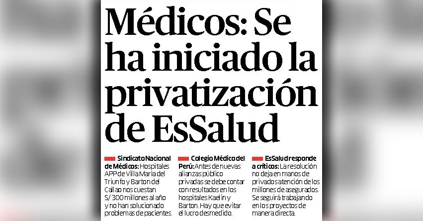 Se ha iniciado la privatización de EsSalud, aseguran médicos del Seguro Social