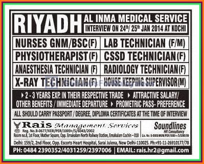 Al INMA MEDICAL SERVICE Riyadh Urgent Vacancies