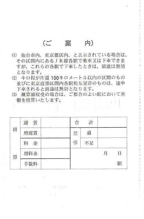 三陸鉄道　小本駅　出札補充券　裏