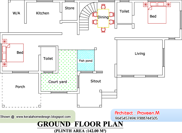 Home plan and elevation - 2604 Sq. Ft ~ Kerala House Design Idea - Ground Floor Plan - 2604 Sq. Ft