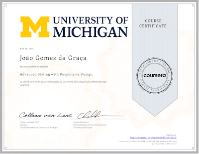 Certificado, Advanced Styling With Responsive Design by University of Michigan on Coursera