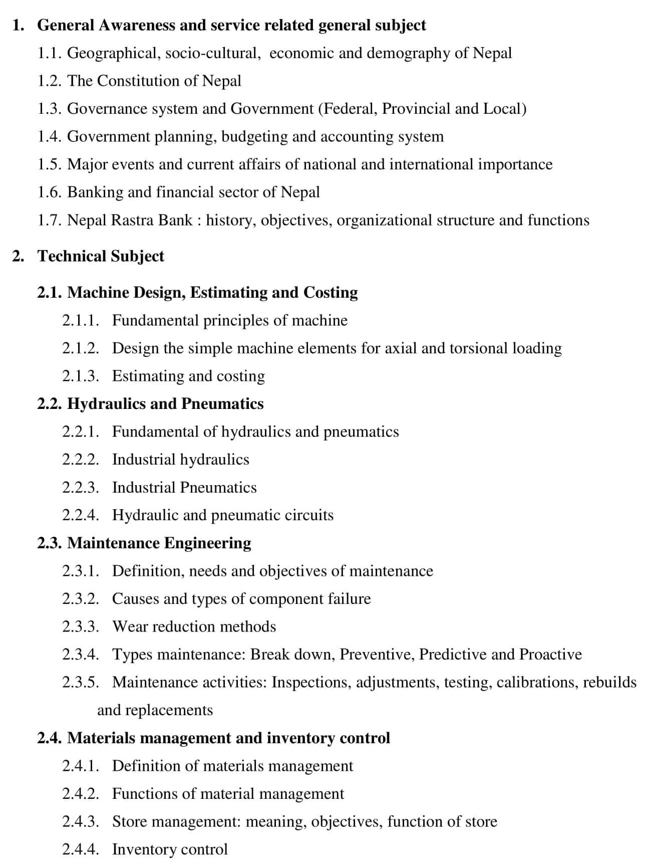 Syllabus of Nepal Rastra Bank Officer Level Minting