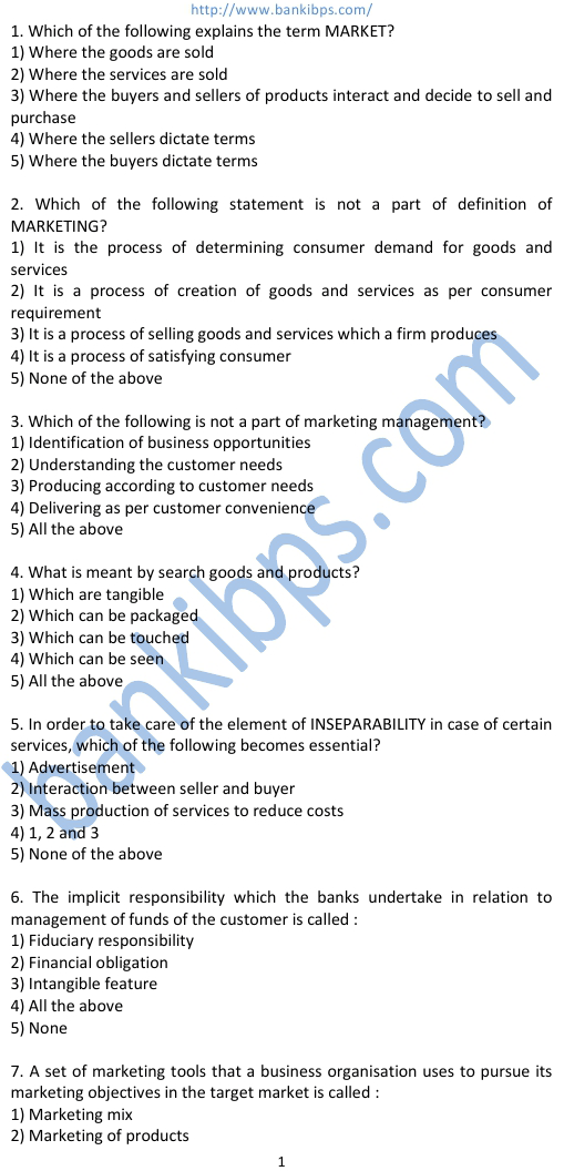 ibps marketing question