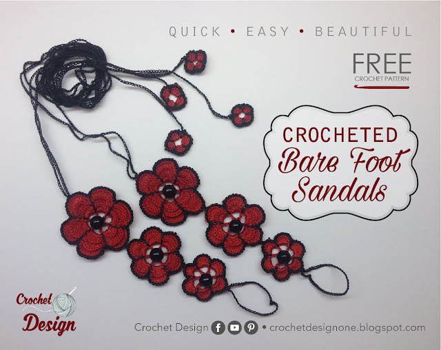 barefoot sandals with Flowers  crochet free pattern