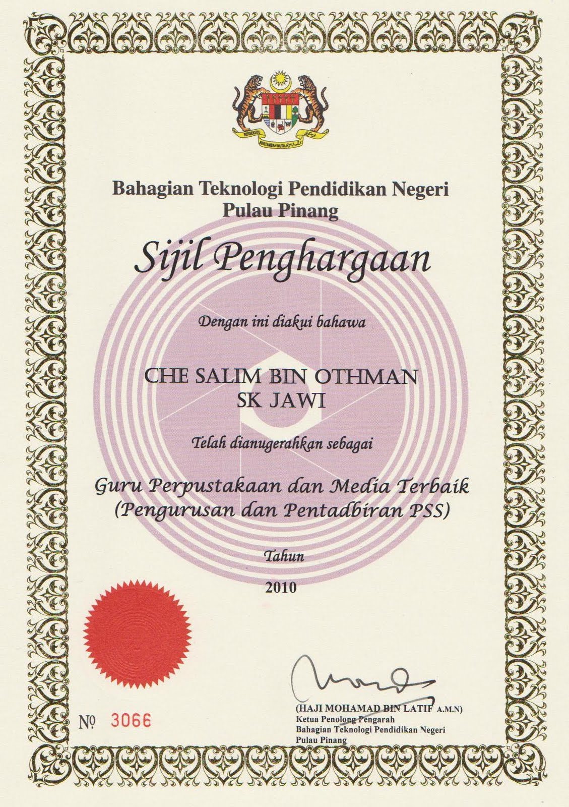 SIJIL PENGHARGAAN DARI BTPN P.PINANG ~ PERSADA KECEMERLANGAN