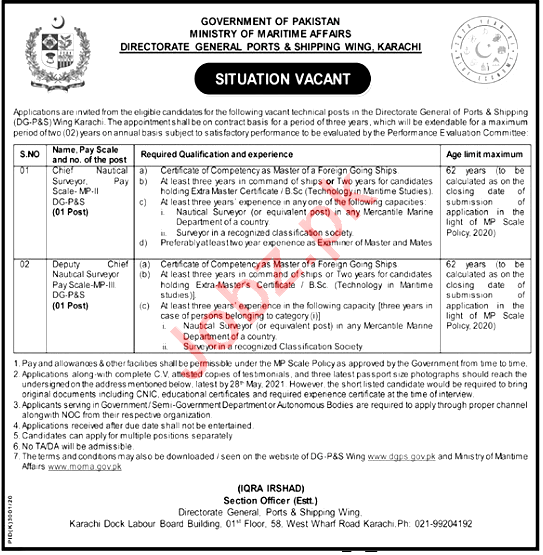 New Jobs in Ministry of Maritime Affairs MOMA karachi  2021