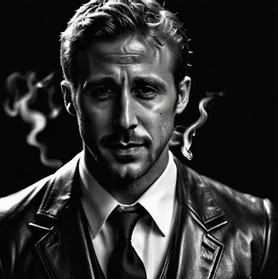 Black and white and Ryan Reynolds wearing a black leather blazer