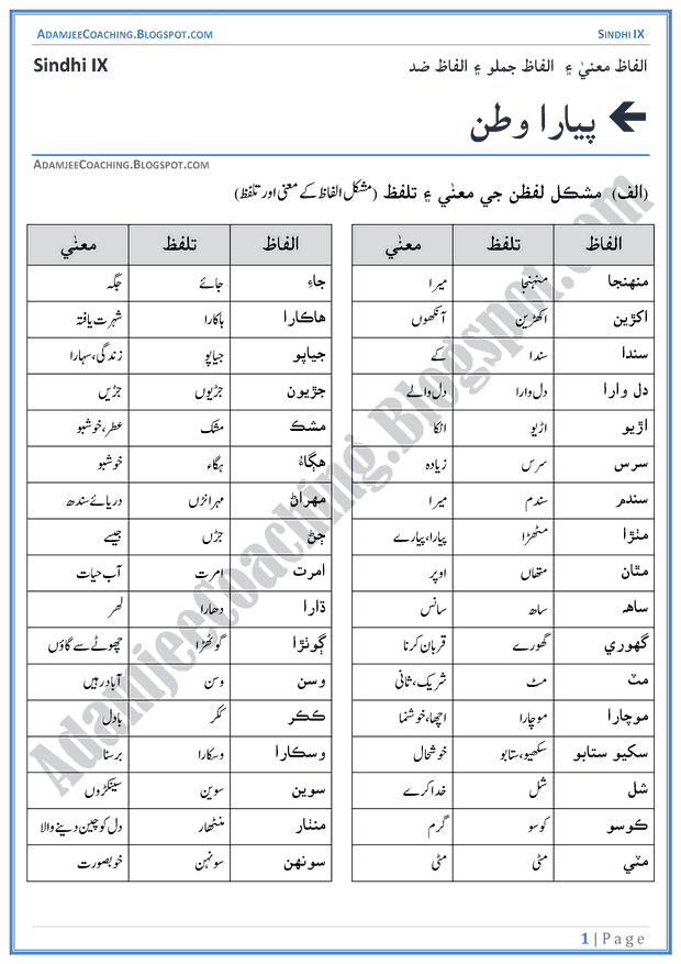 pyara-watan-words-meanings-and-idioms-sindhi-notes-for-class-9th