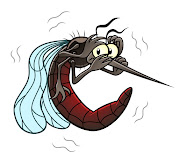 A cartoon mosquito quivering in fear.
