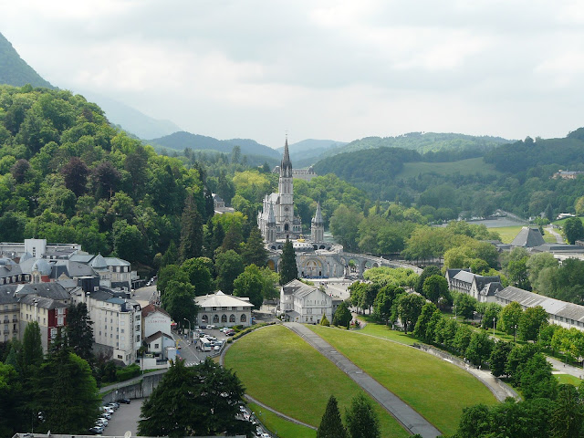 Lourdes basilica seen from the castle