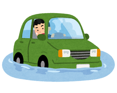 冠水した道路と自動車のイラスト