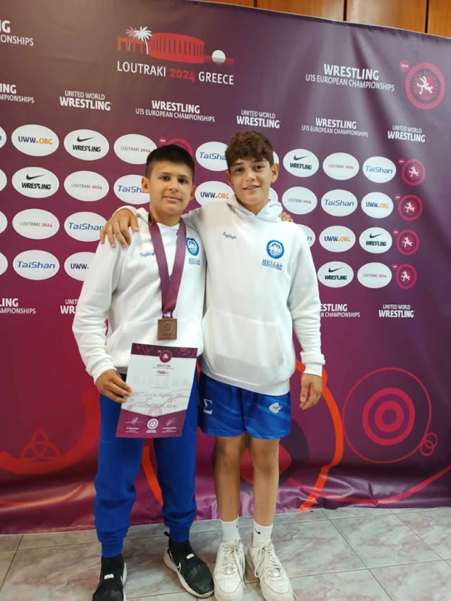 Χάλκινο μετάλλιο ο Νίκος Ζινίσα του Αρχέλαου στο Πανευρωπαϊκό Πρωτάθλημα Πάλης U15 - Συγχαρητήριο Δημάρχου Κατερίνης