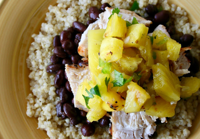 Cuban Mojo Pulled Pork Quinoa Bowls with Pineapple Salsa