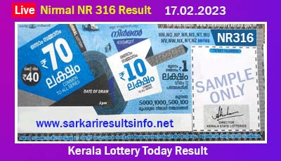 Kerala Lottery Result 17.02.2023 Nirmal NR 316