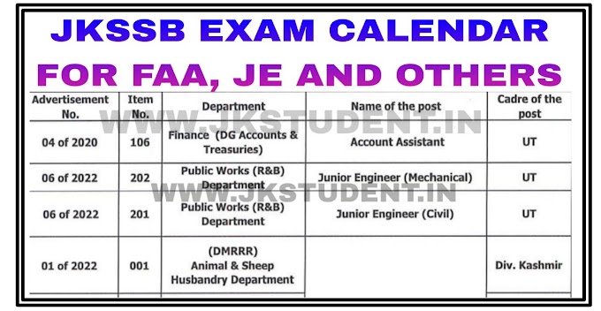 JKSSB Released Exam Dates For Finance Account Assistant FAA, JE And Other Posts