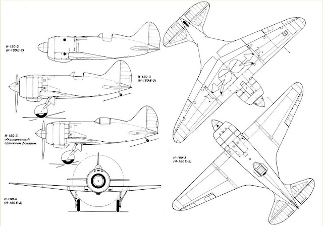 Чертеж истребителя И-180 конструкции Н. Поликарпова