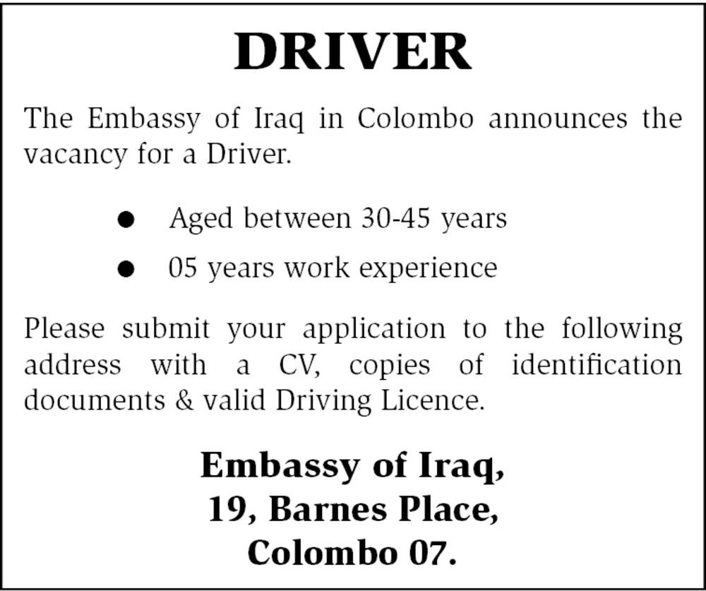The Embassy of Iraq in Colombo Vacancies