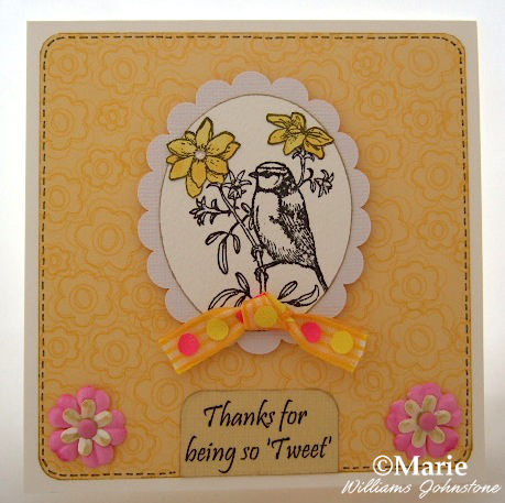 Spring bird blue tit songbird rubber stamped yellow handmade card