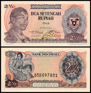 I27 INDONESIA 2 1/2 RUPIAH OLD ISSUE UNC 1968 (P-103a)