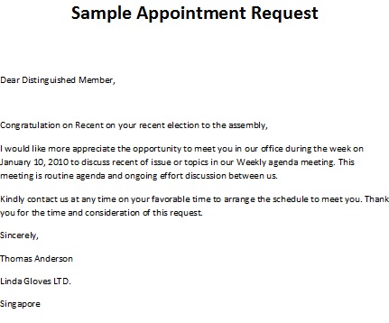 sample appointment request, sample appoinment request letter