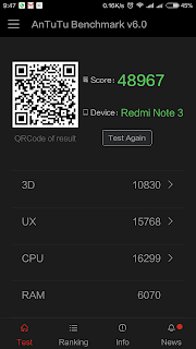 Xiaomi Redmi Note 3 - skor Antutu Benchmark pada mode Balanced