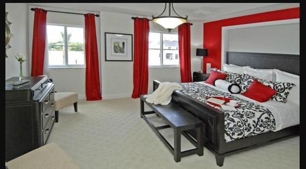 Red Black Wall Bedroom With Silver Shiner Storm Cloud Wall White Red Black Bed Cover And Black Drawer Chest Astonishing Colour Scheme