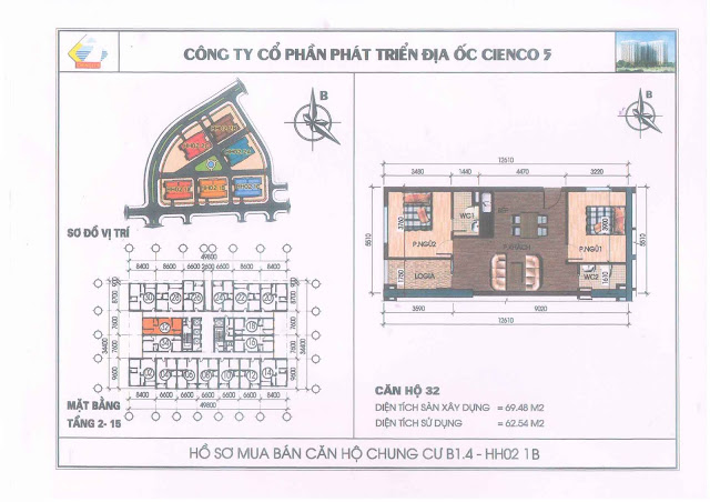 Mặt bằng căn hộ 32 chung cư b1.4 hh02-1b thanh hà