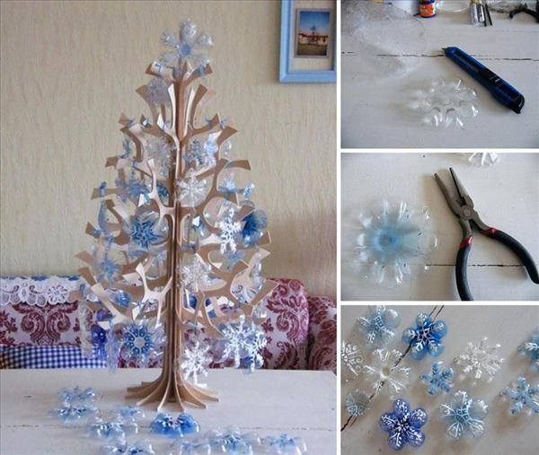  DIY Christmas trees made of plastic bottles snowflakes 