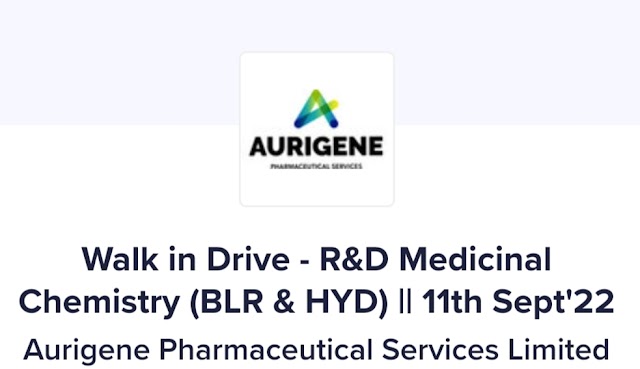 Aurigene Pharma Services Ltd | Walk-in interview at Hyderabad and Bangalore on 11th September 2012