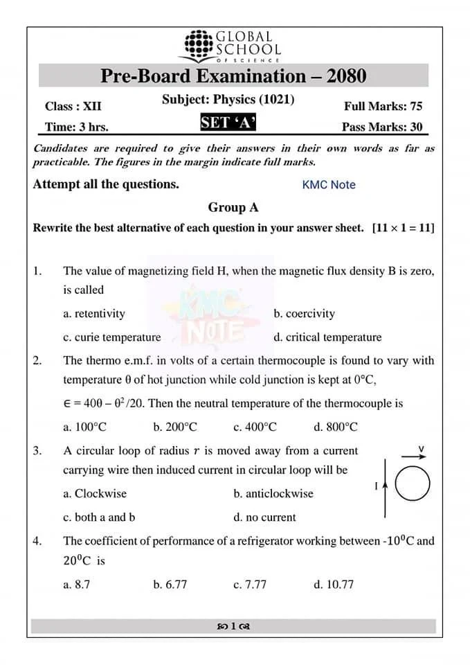 Class 12 Physics Question Paper