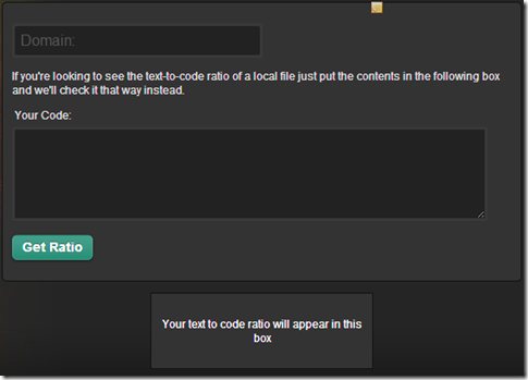 text-HTML-code ratio test