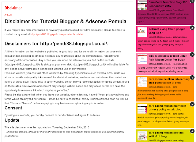 cara membuat halaman disclaimer blog untuk google adsense