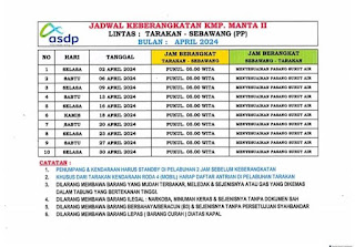 Jadwal Keberangkatan KM MANTA II Lintas Tarakan-Sebawang April 2024