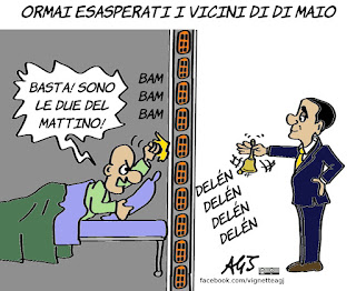 di maio, campanella, premier, presidente del consiglio, rumori molesti, vicini di casa, vignetta, satira