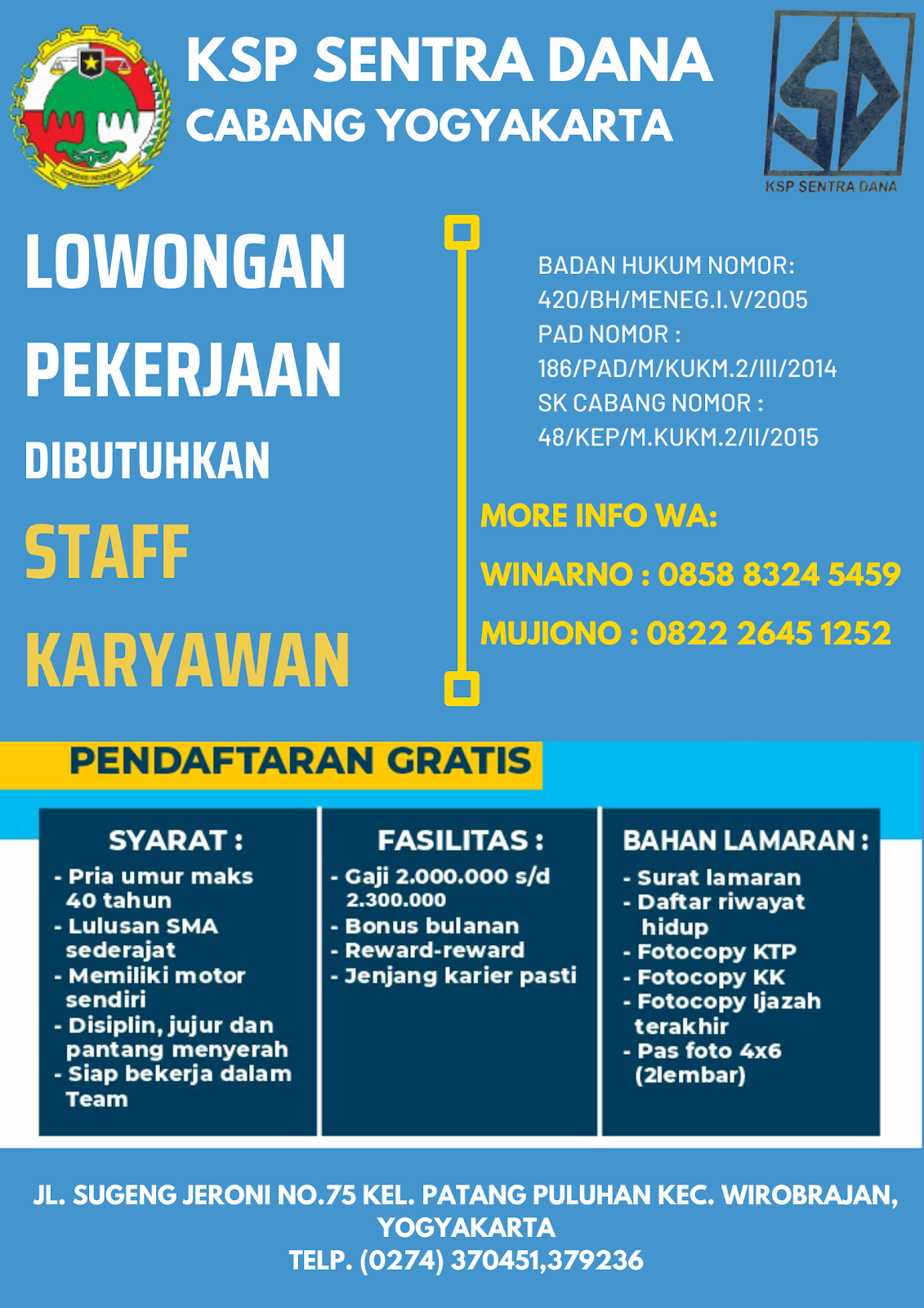 Loker Staff Karyawan KSP Sentra Dana Yogyakarta