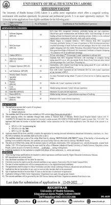 Government jobs 2022 In Lahore at University Of Health Science