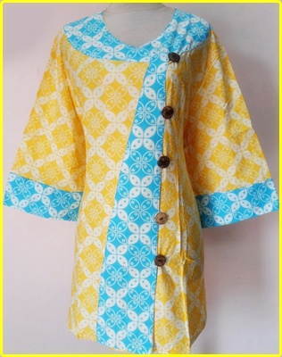  Model  baju  batik  wanita  modern warna  kuning 