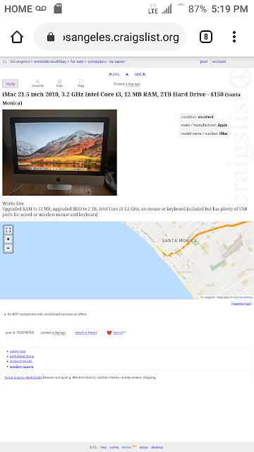 A craigslist post; desktop view