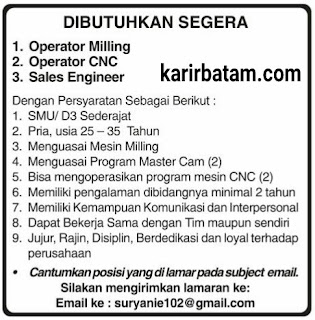 Lowongan Kerja Operator Milling dan Operator CNC