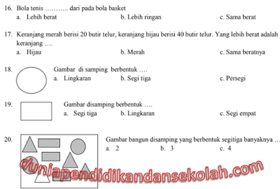 Soal UKK/ UAS/ PAS Semester 2 Semua Mata Pelajaran Kelas 1 SD KTSP/ K-13