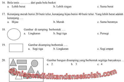 Soal UKK/ UAS/ PAS Semester 2 Semua Mata Pelajaran Kelas 1 SD KTSP/ K-13