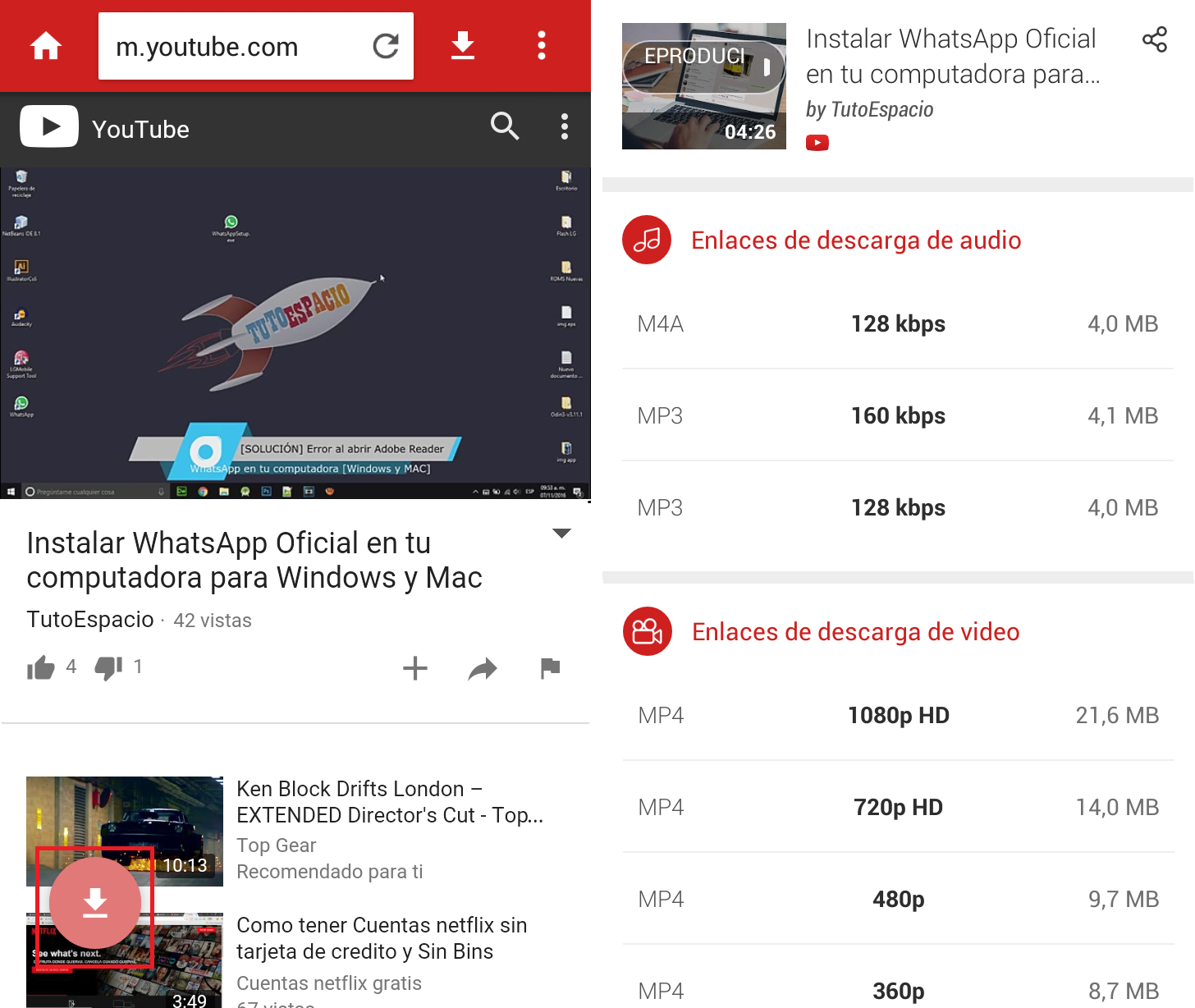 Descargar vídeos de YouTube gratis desde tu android 