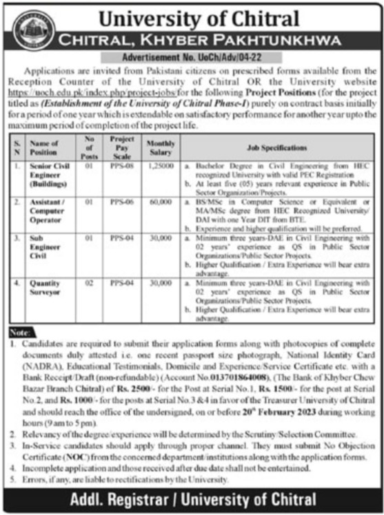 Latest University of Chitral Management Posts Chitral 2023