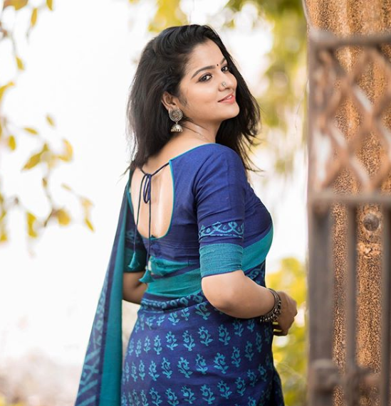 V. J. Chitra in Blue Fancy Saree