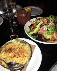 Dinner at the Refinery hotel, with yummy avocado and shrimp salad, mac and cheese, and drinks!