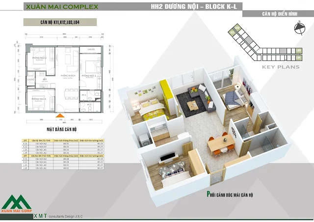 Thiết kế căn hộ 80m - Xuân Mai Complex