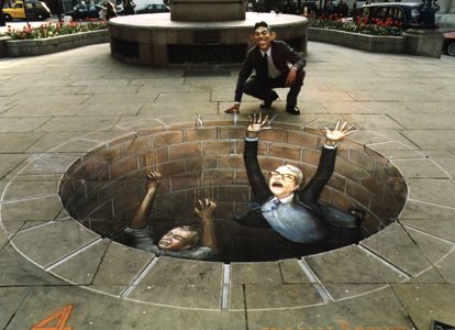 Julian Beever Politicians meeting their end optical illusion