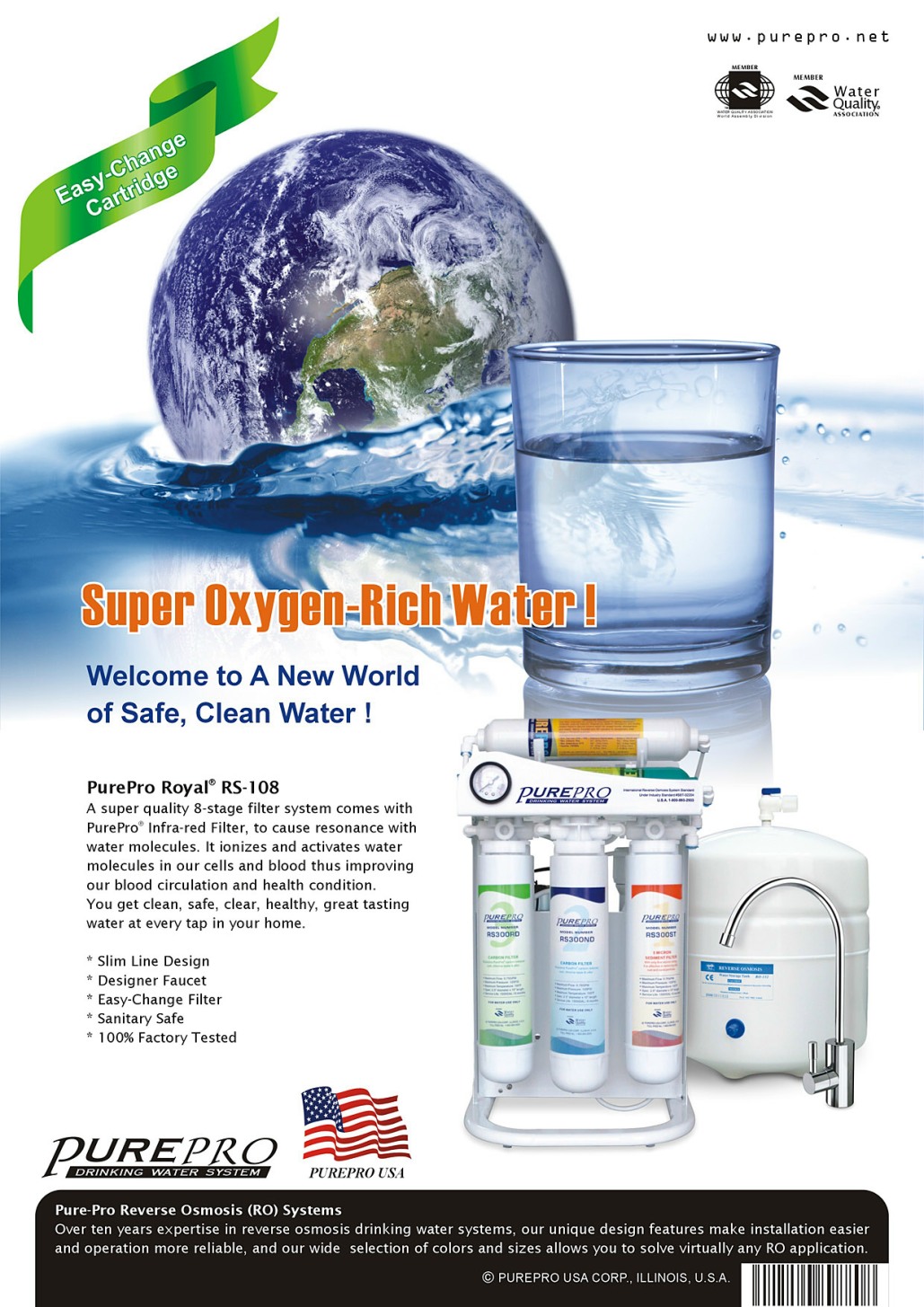 PurePro® 8 Stage Alkaline RO Water Filtration System : RS-108