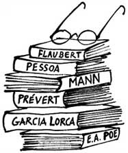 livros: Flaubert, Pessoa, Mann, Prévert, García Lorca, E. A. Poe